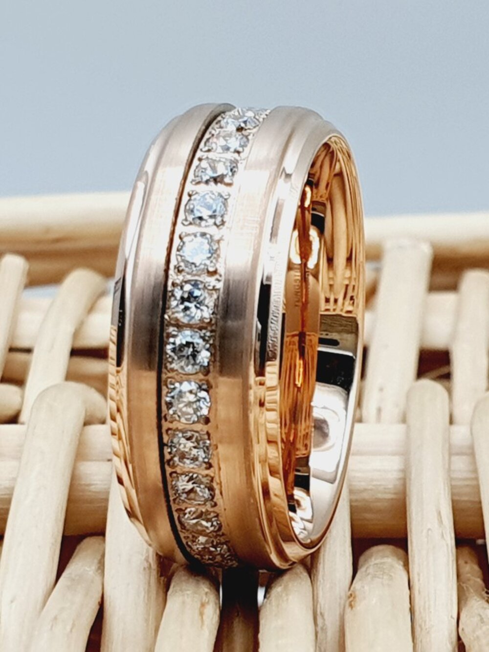 Rose Gold CZ Tungsten Comfort Fit Wedding Band GALTUN926-9.5